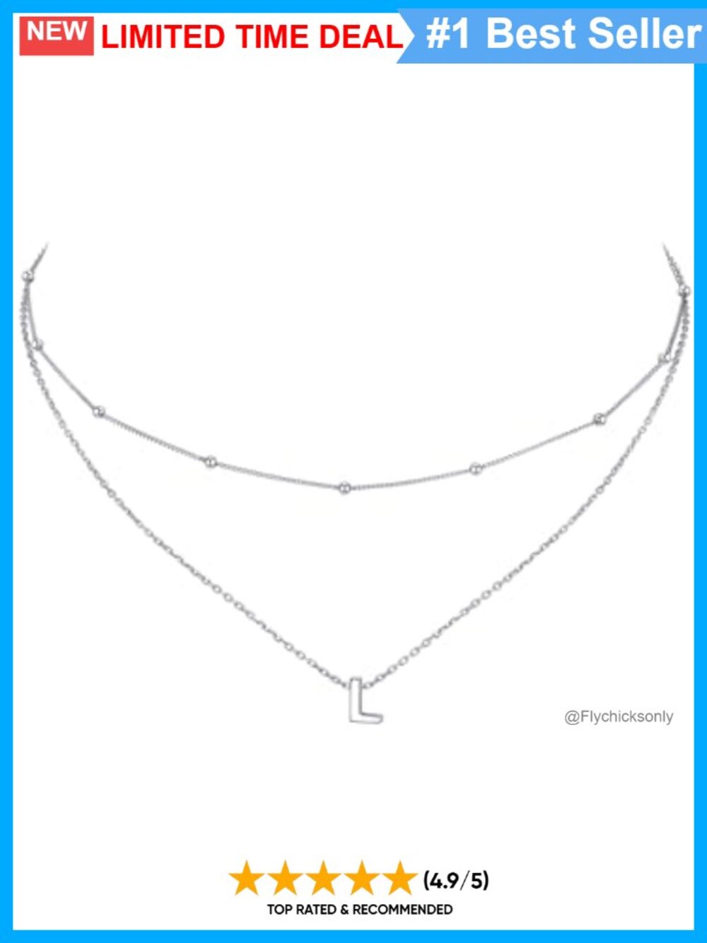 925 Sterling Silver Layered Initial Necklace Rolo Chain 16in Hypoallergenic